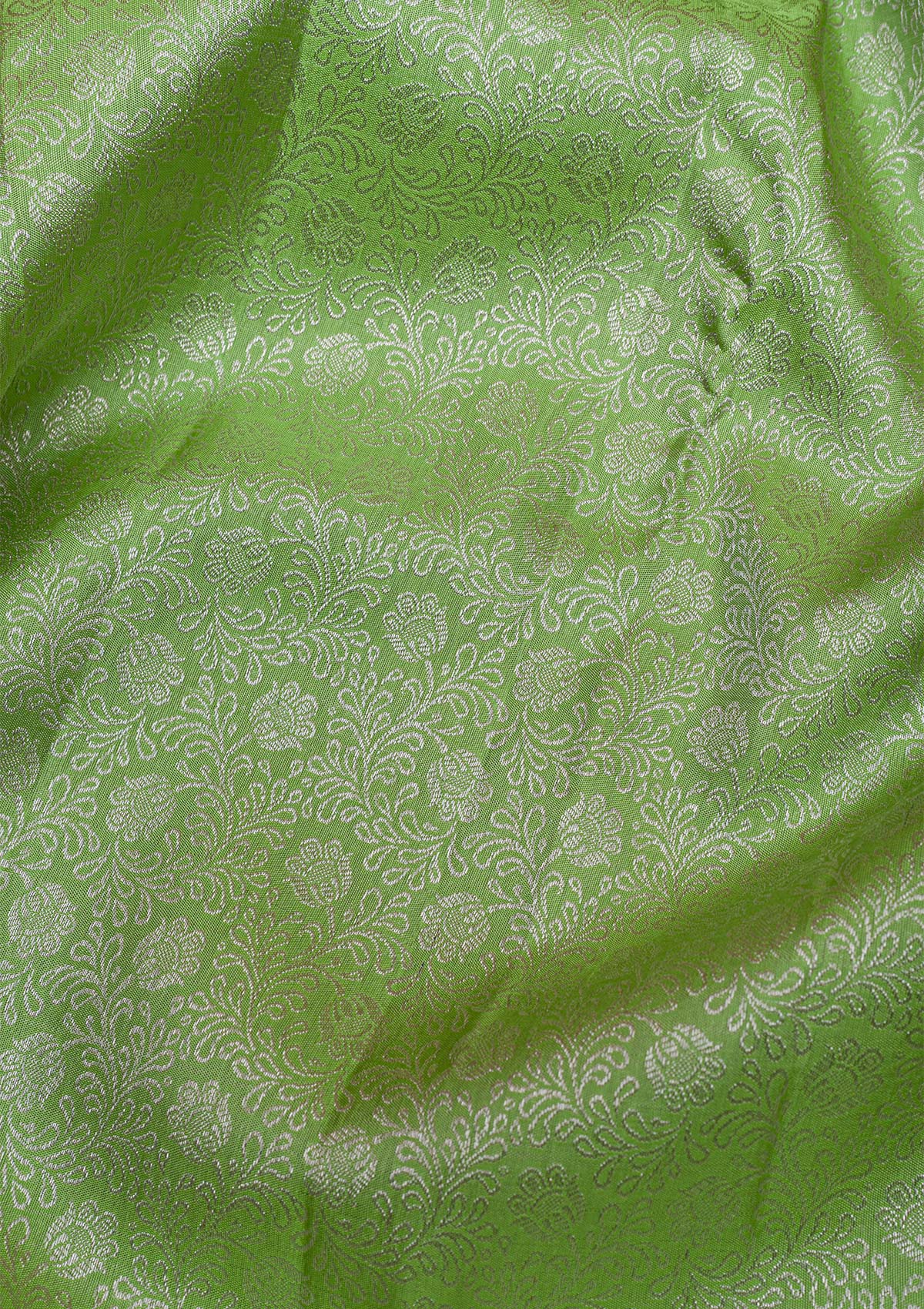 Parrot Green Silver Zariwork Pure Silk Saree-Koskii