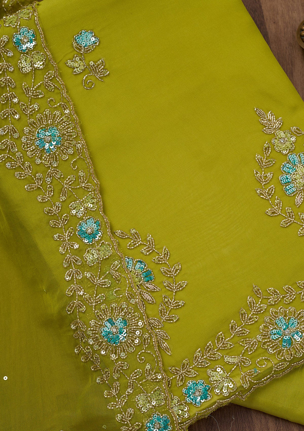 Parrot Green Stonework Tissue Unstitched Salwar Suit-Koskii