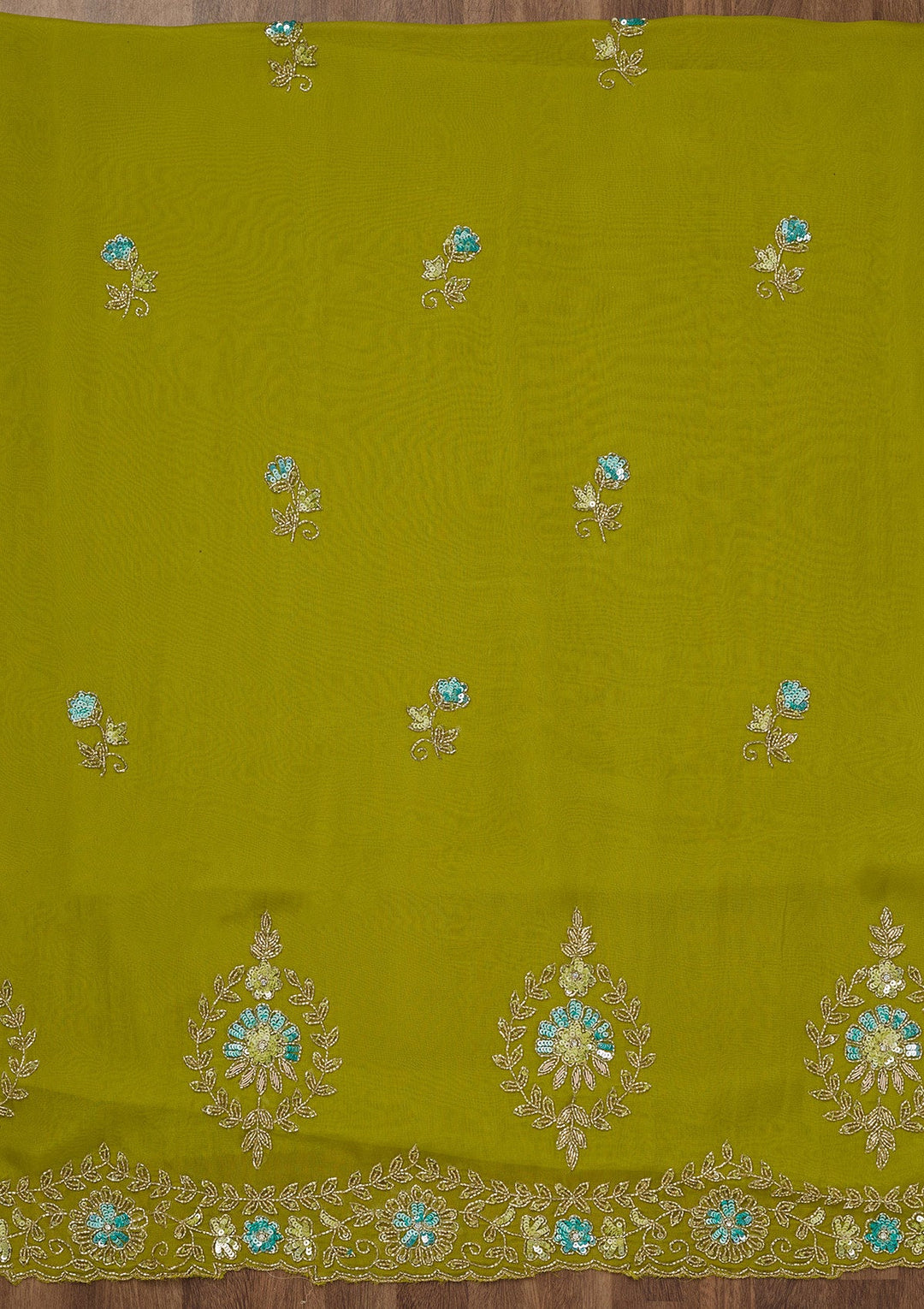 Parrot Green Stonework Tissue Unstitched Salwar Suit-Koskii