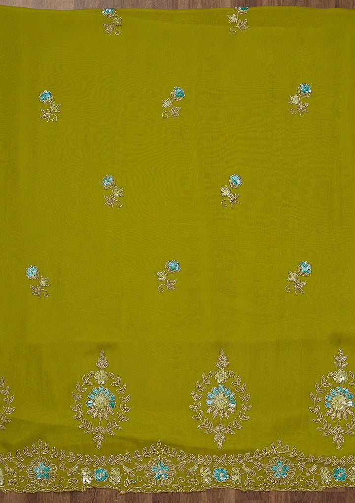 Parrot Green Stonework Tissue Unstitched Salwar Suit-Koskii