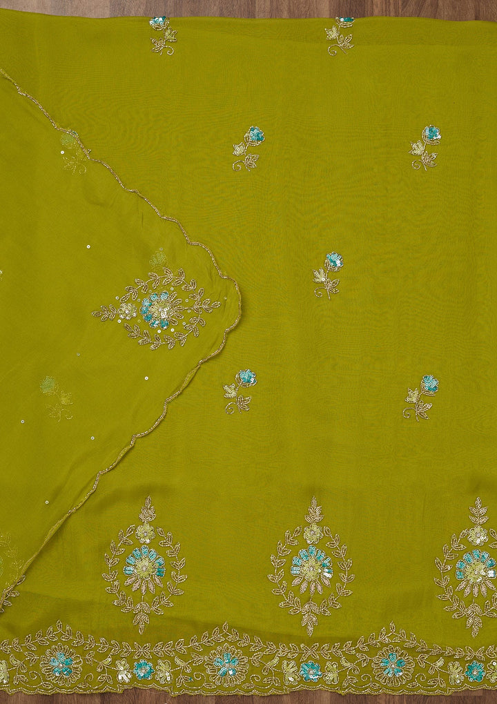 Parrot Green Stonework Tissue Unstitched Salwar Suit-Koskii