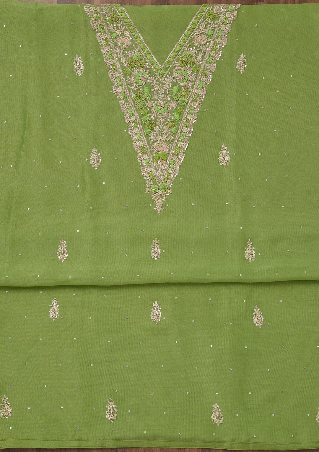 Parrot Green Stonework Tissue Unstitched Salwar Suit-Koskii