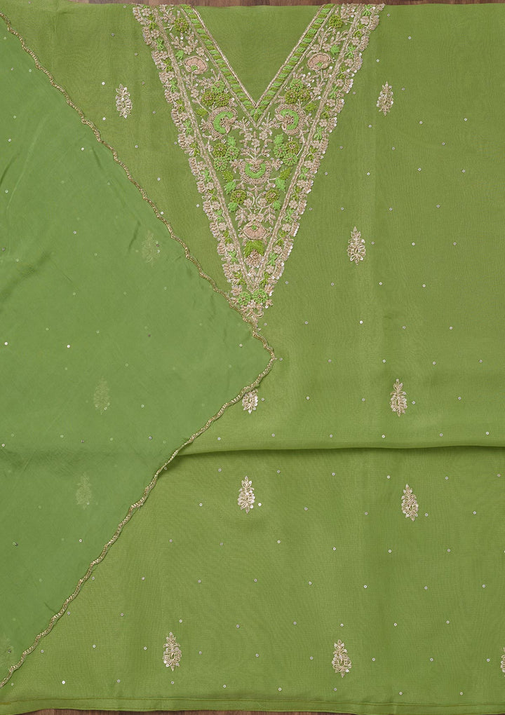 Parrot Green Stonework Tissue Unstitched Salwar Suit-Koskii