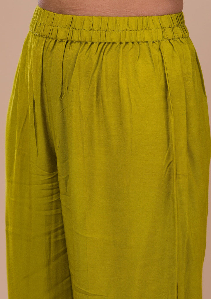 Parrot Green Zariwork Soft Silk Readymade Sharara Kameez