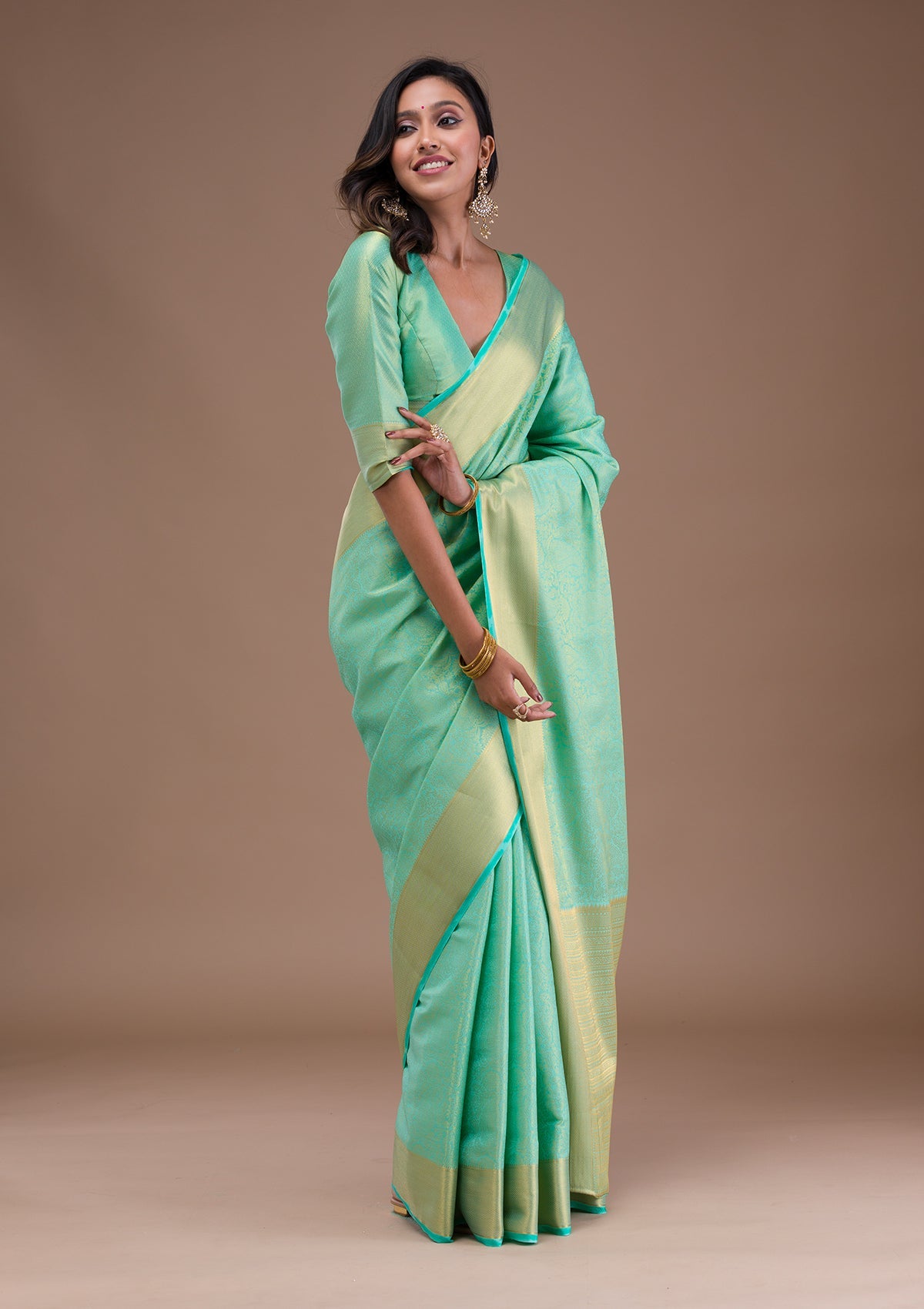 Leaf Green Zariwork Banarasi Silk Saree-Koskii