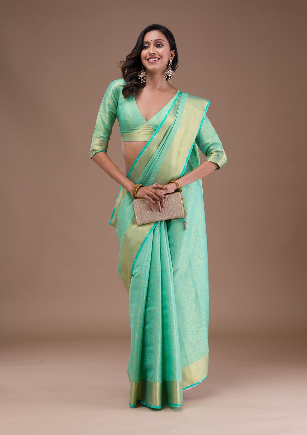 Leaf Green Zariwork Banarasi Silk Saree-Koskii