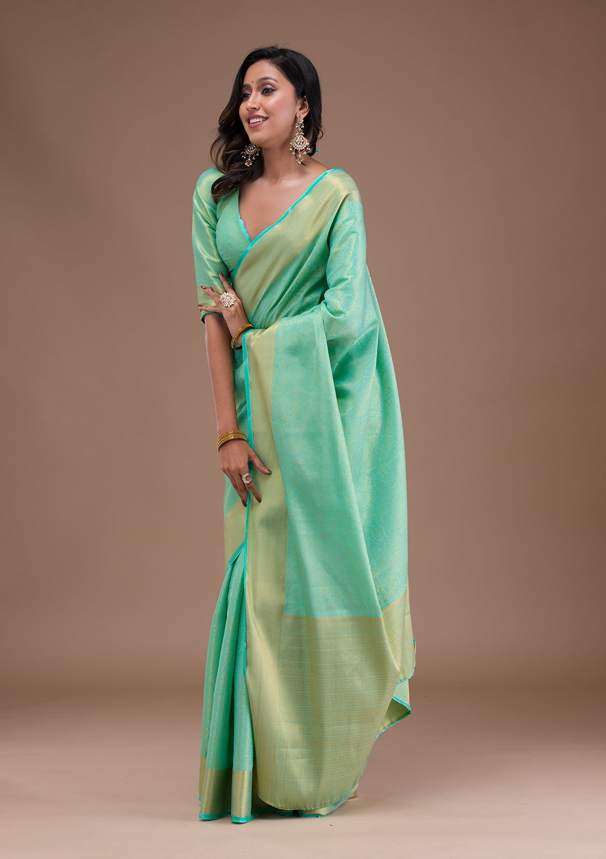 Leaf Green Zariwork Banarasi Silk Saree-Koskii