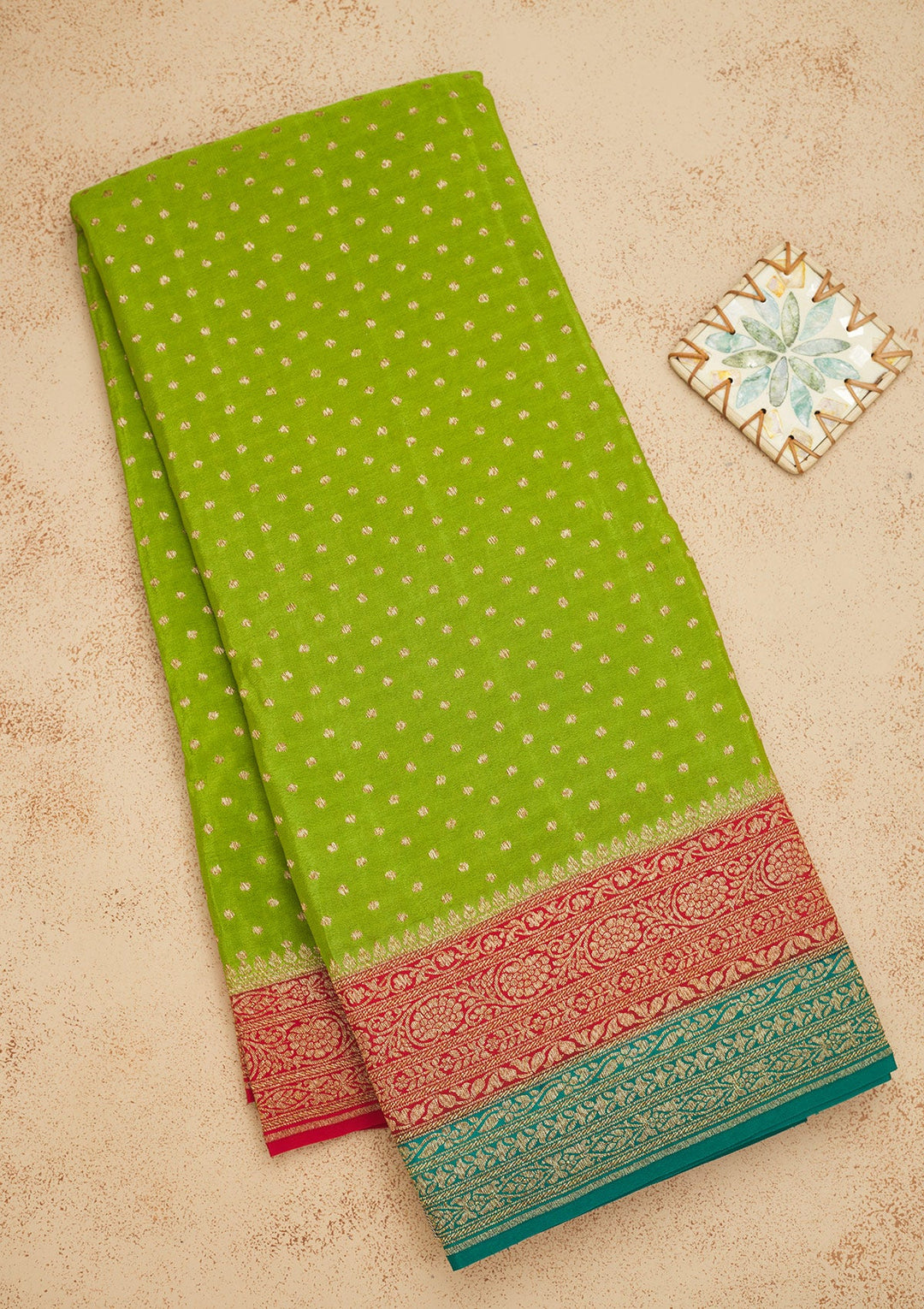 Parrot Green Zariwork Art Silk Saree-Koskii