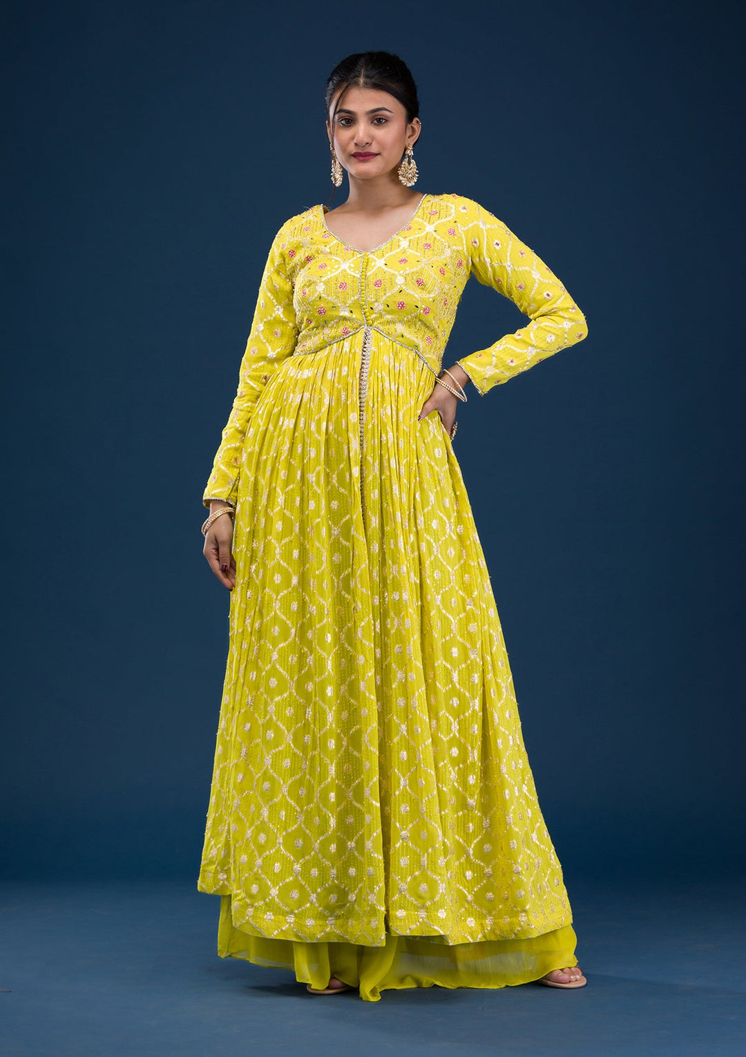 Parrot Green Zariwork Banarasi Readymade Salwar Suit-Koskii