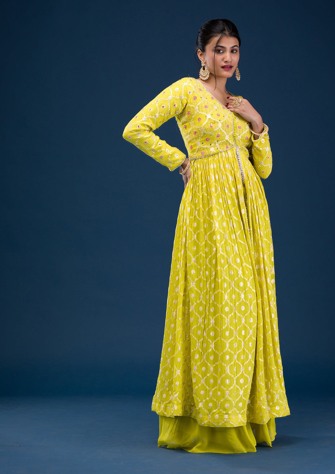 Parrot Green Zariwork Banarasi Readymade Salwar Suit-Koskii