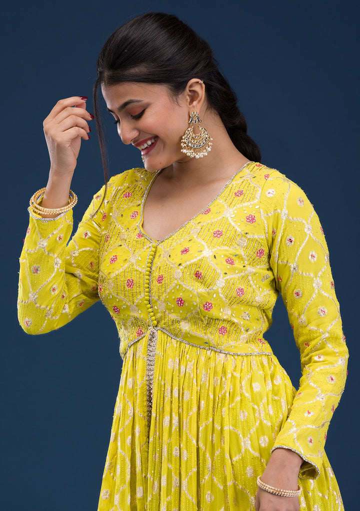Parrot Green Zariwork Banarasi Readymade Salwar Suit-Koskii