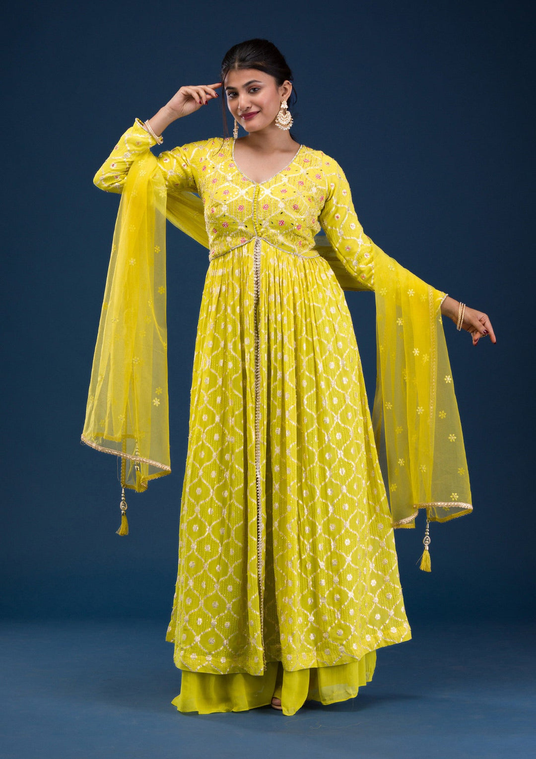 Parrot Green Zariwork Banarasi Readymade Salwar Suit-Koskii
