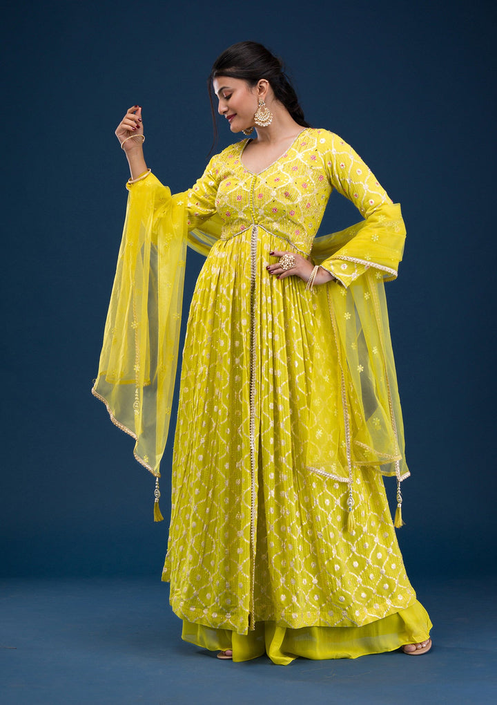 Parrot Green Zariwork Banarasi Readymade Salwar Suit-Koskii