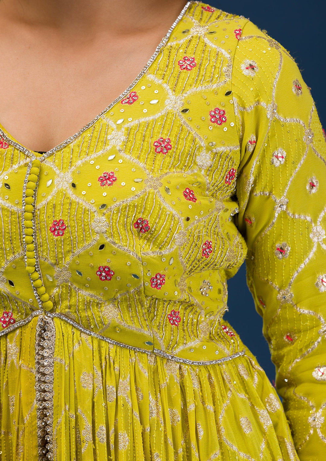 Parrot Green Zariwork Banarasi Readymade Salwar Suit-Koskii