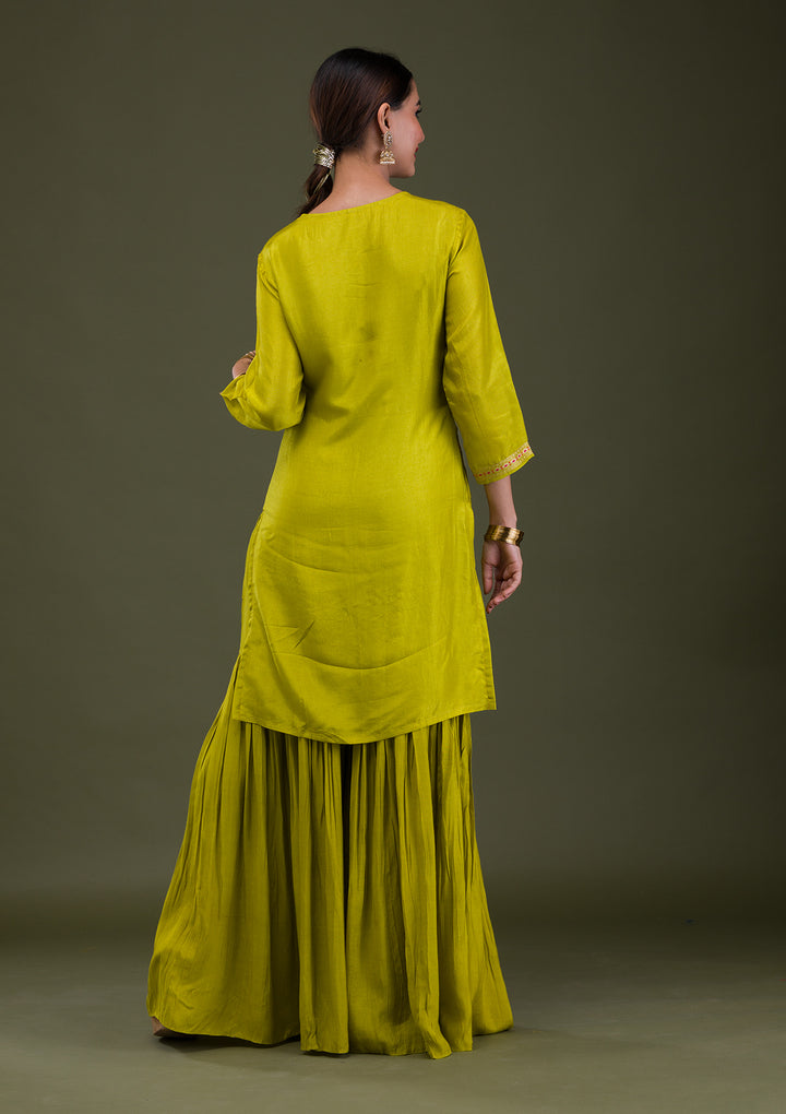 Parrot Green Zariwork Banarasi Readymade Salwar Kameez