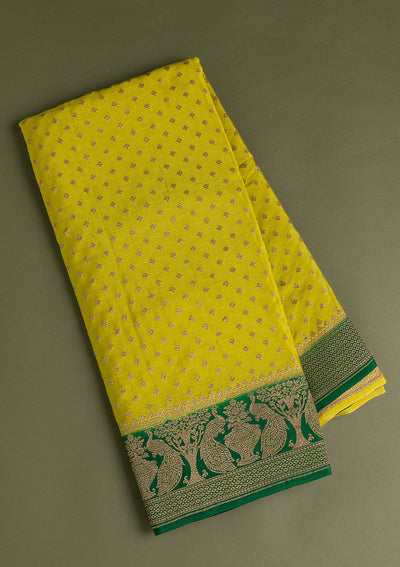 Parrot Green Zariwork Banarasi Saree-Koskii