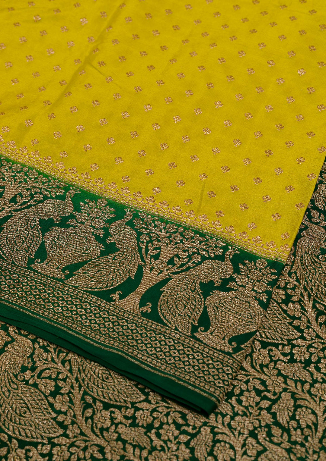Parrot Green Zariwork Banarasi Saree-Koskii