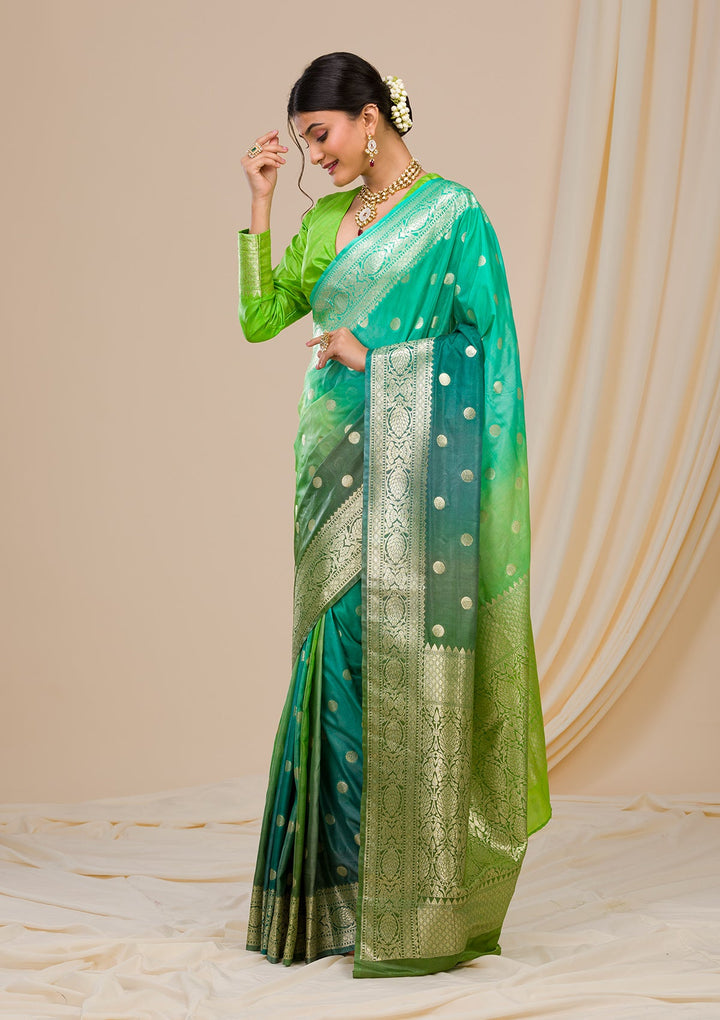 Parrot Green Zariwork Chanderi Saree-Koskii