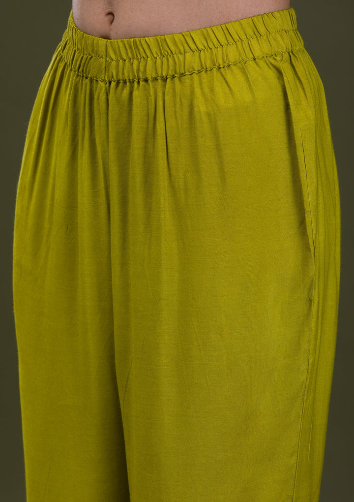 Parrot Green Zariwork Crepe Readymade Salwar Suit-Koskii