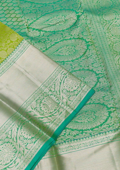 Parrot Green Zariwork Pure Silk Saree-Koskii