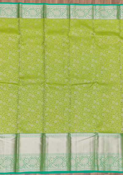 Parrot Green Zariwork Pure Silk Saree-Koskii