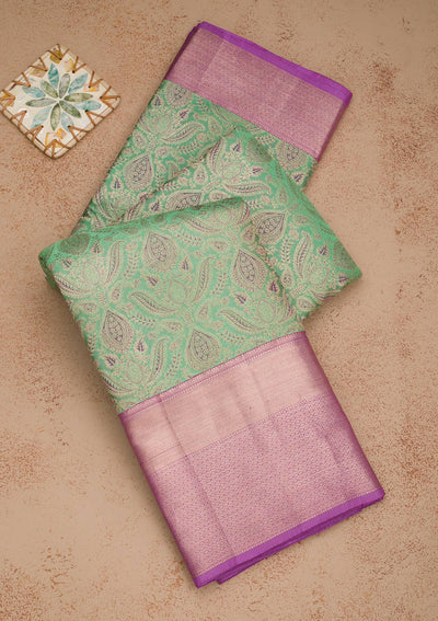 Parrot Green Zariwork Pure Silk Saree-Koskii