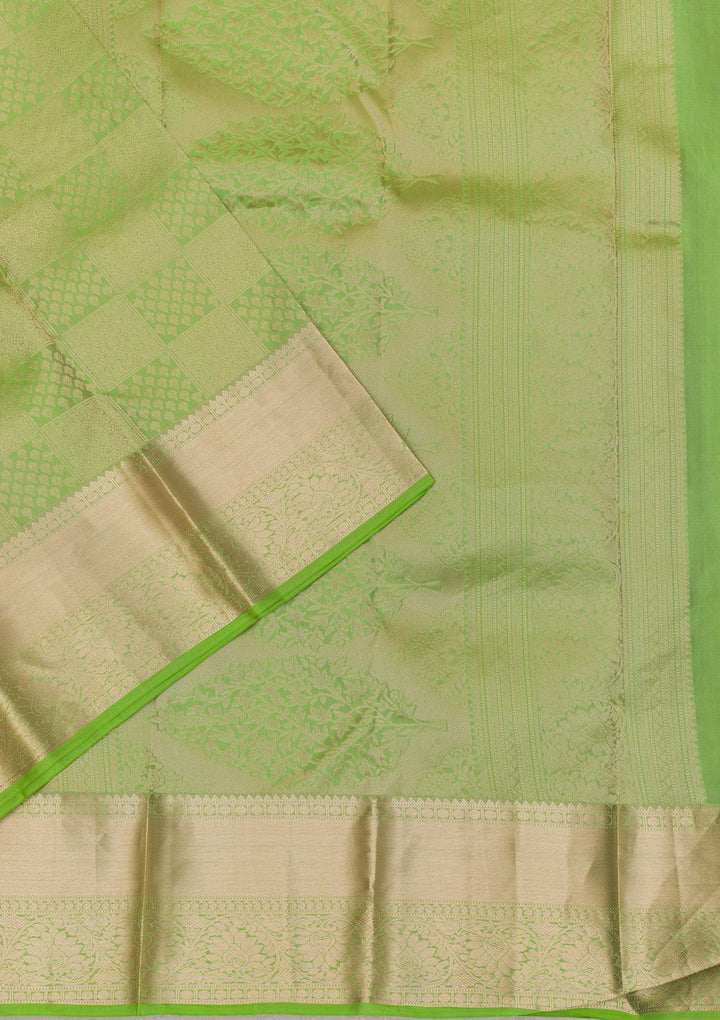 Parrot Green Zariwork Pure Silk Saree-Koskii