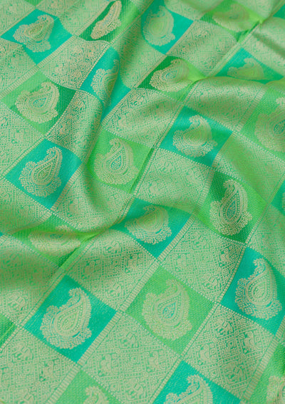 Parrot Green Zariwork Pure Silk Saree-Koskii