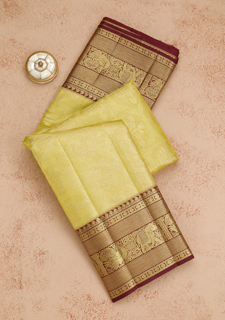 Parrot Green Zariwork Pure Silk Saree-Koskii