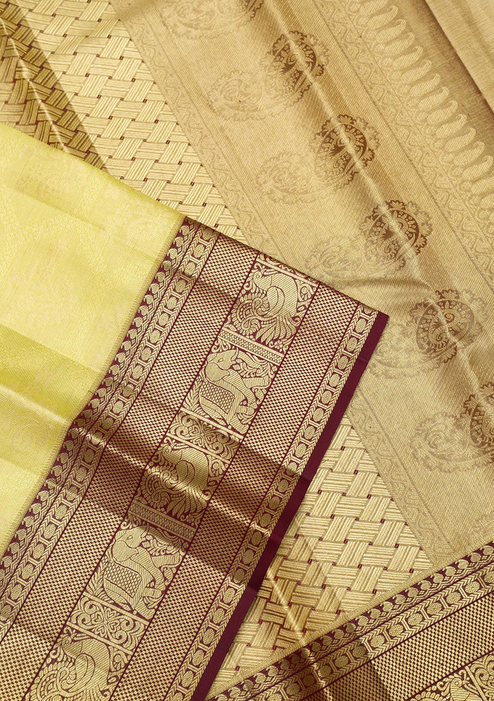 Parrot Green Zariwork Pure Silk Saree-Koskii