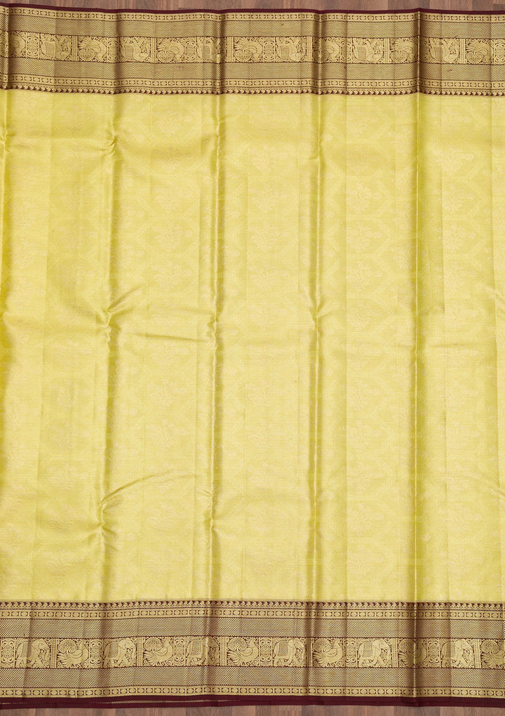 Parrot Green Zariwork Pure Silk Saree-Koskii
