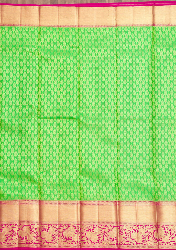 Parrot Green Zariwork Pure Silk Saree-Koskii