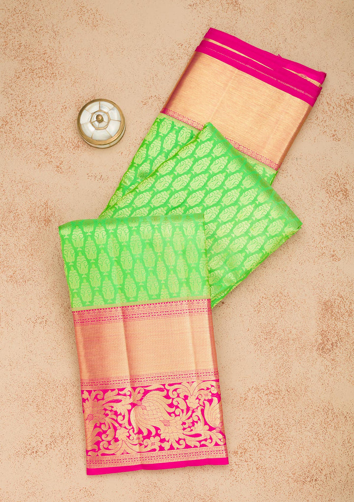 Parrot Green Zariwork Pure Silk Saree-Koskii