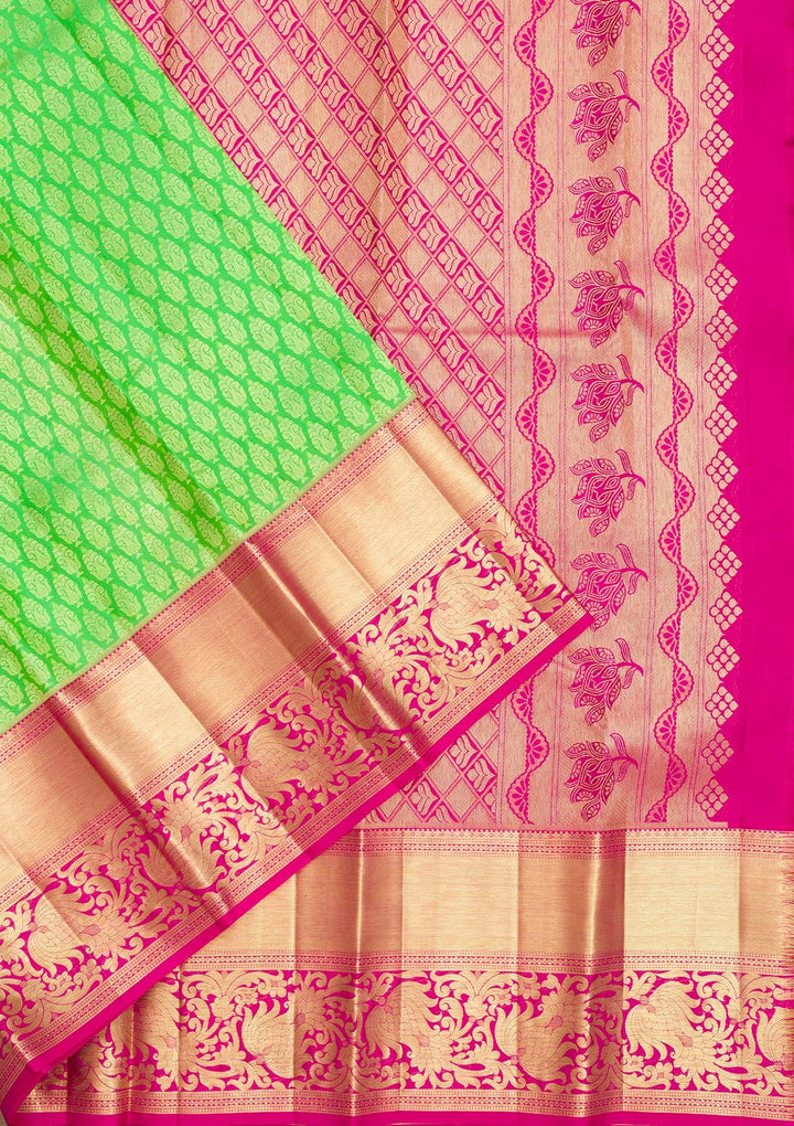 Parrot Green Zariwork Pure Silk Saree-Koskii