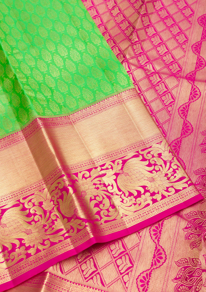 Parrot Green Zariwork Pure Silk Saree-Koskii