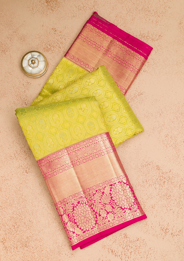 Parrot Green Zariwork Pure Silk Saree-Koskii