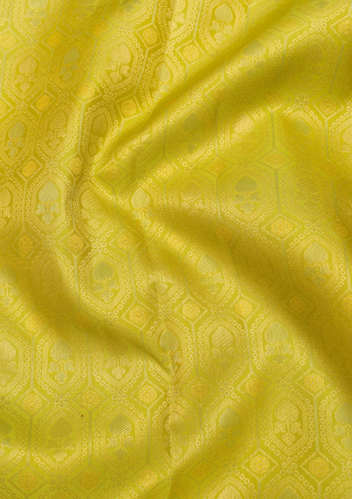 Parrot Green Zariwork Pure Silk Saree-Koskii