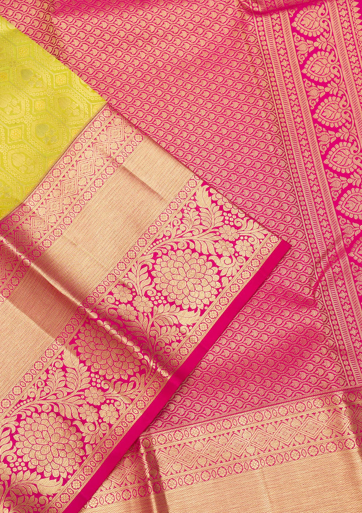 Parrot Green Zariwork Pure Silk Saree-Koskii