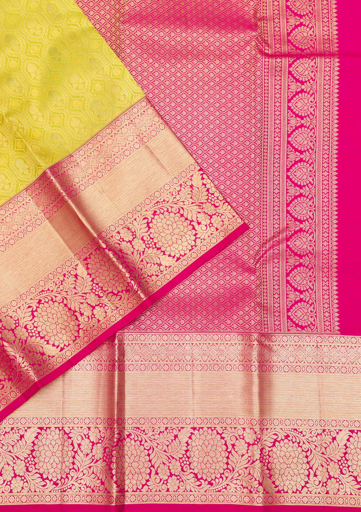 Parrot Green Zariwork Pure Silk Saree-Koskii