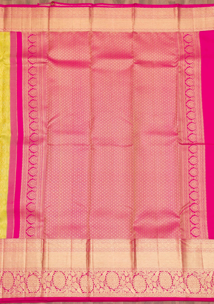 Parrot Green Zariwork Pure Silk Saree-Koskii