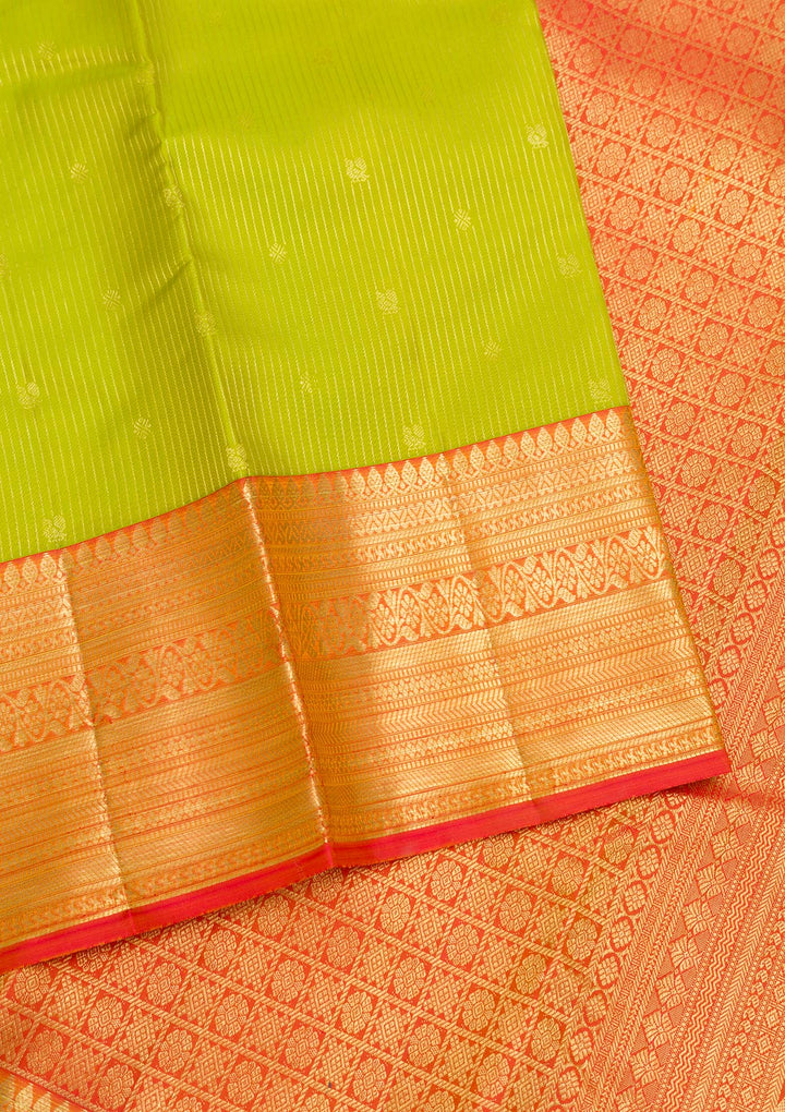 Parrot Green Zariwork Pure Silk Saree-Koskii
