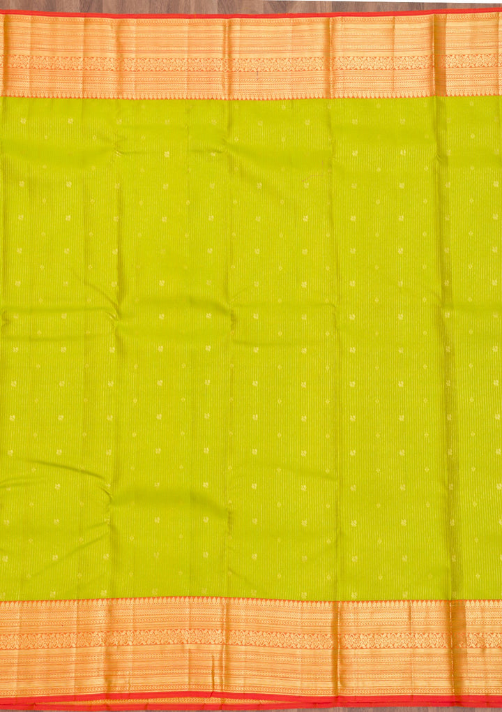 Parrot Green Zariwork Pure Silk Saree-Koskii