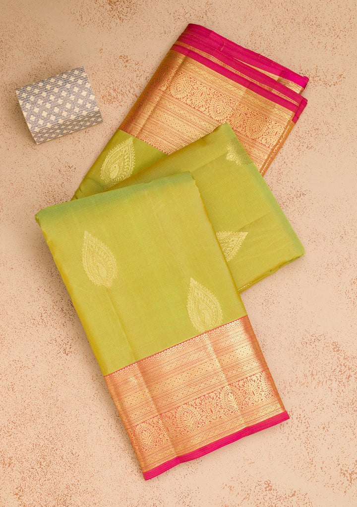 Parrot Green Zariwork Pure Silk Saree-Koskii