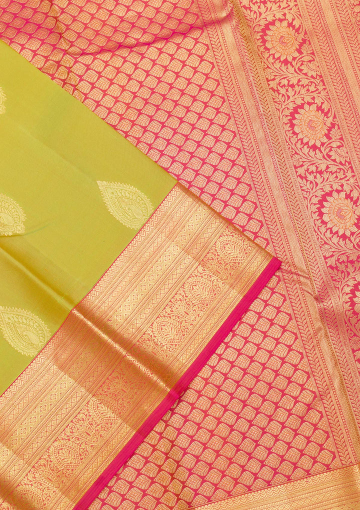 Parrot Green Zariwork Pure Silk Saree-Koskii