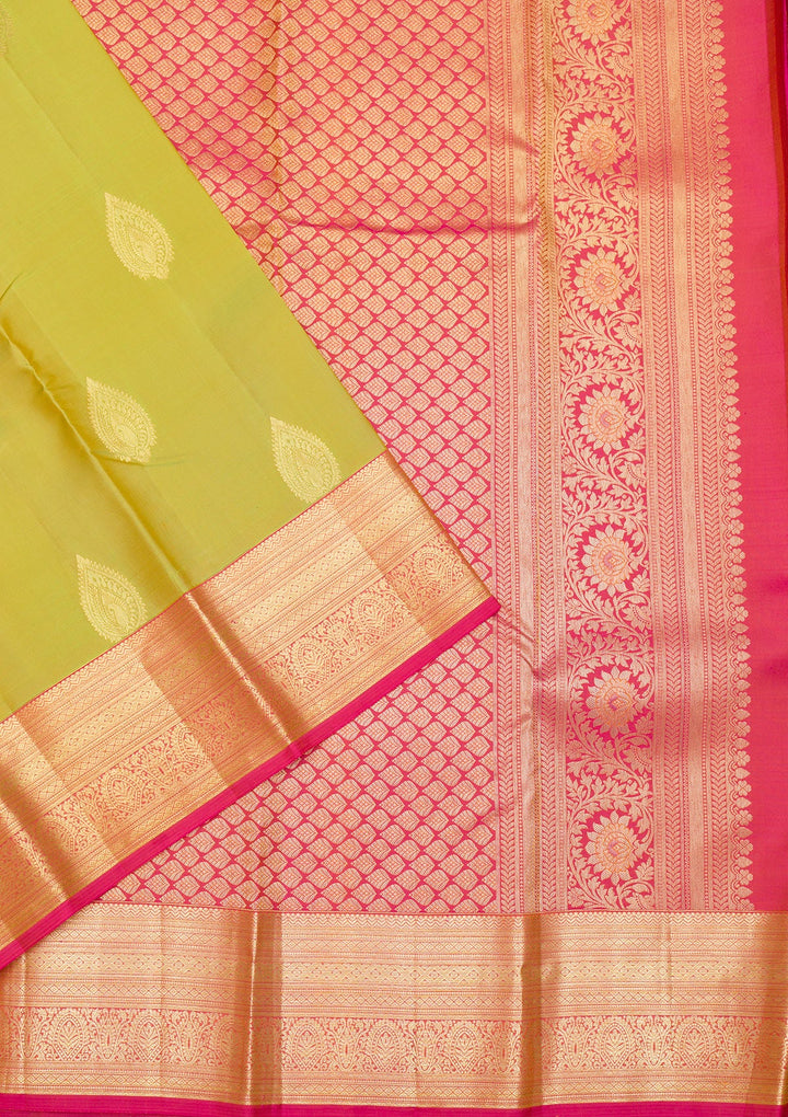 Parrot Green Zariwork Pure Silk Saree-Koskii
