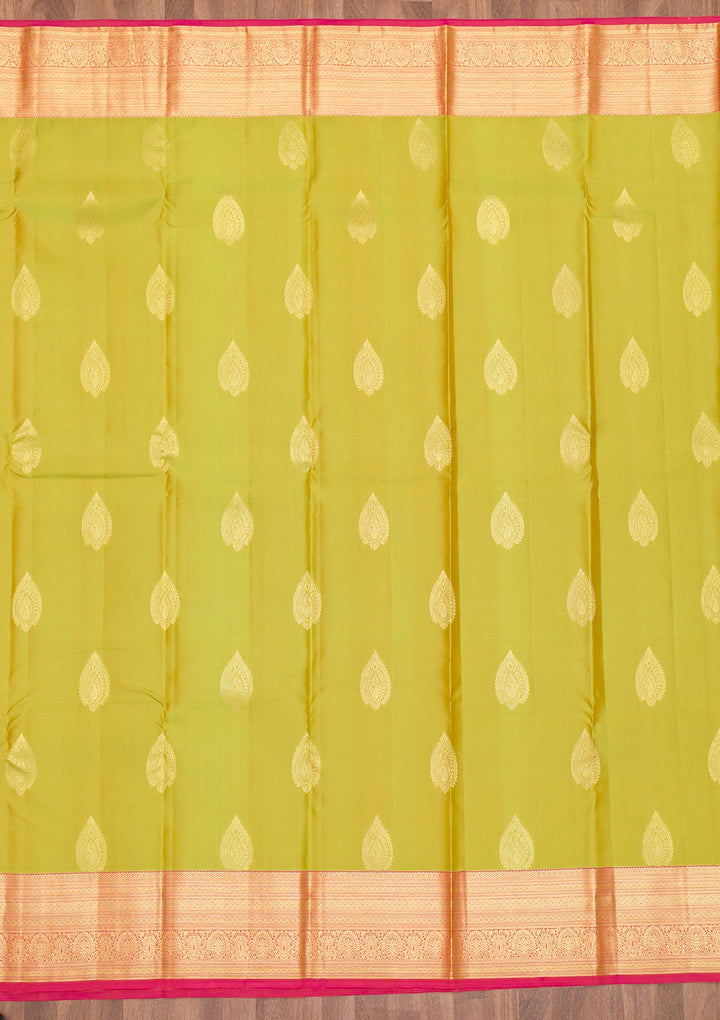 Parrot Green Zariwork Pure Silk Saree-Koskii