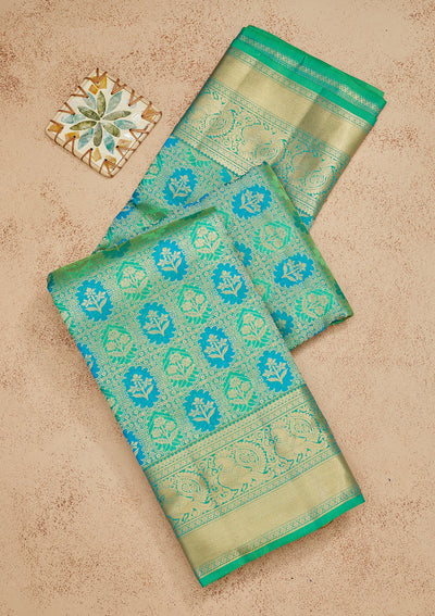 Parrot Green Zariwork Pure Silk Saree-Koskii