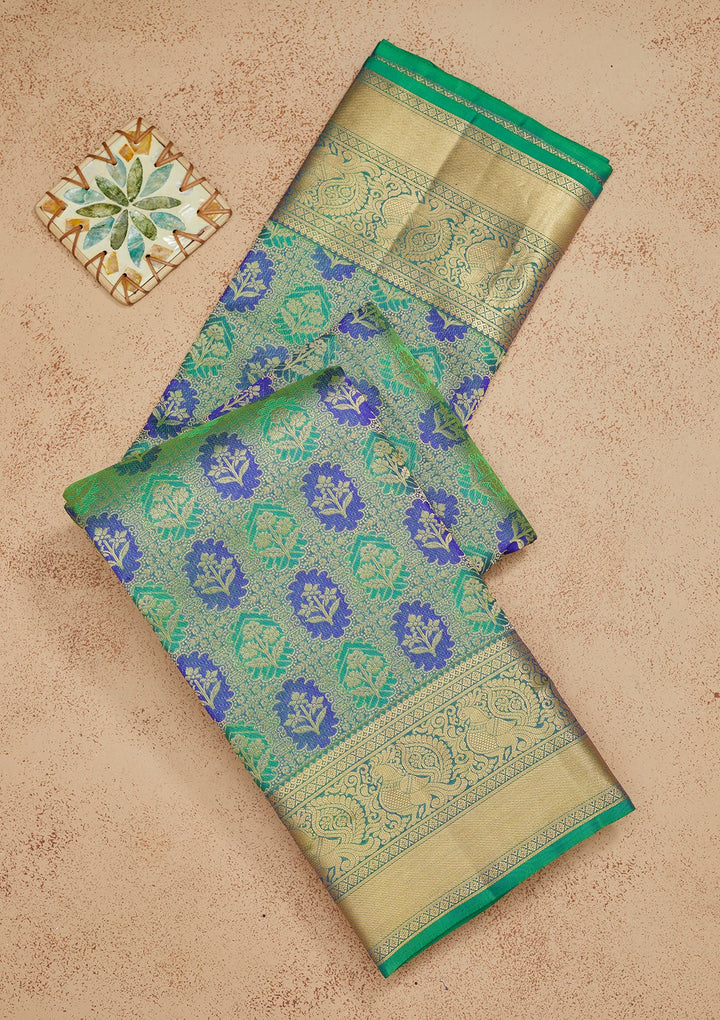 Parrot Green Zariwork Pure Silk Saree-Koskii