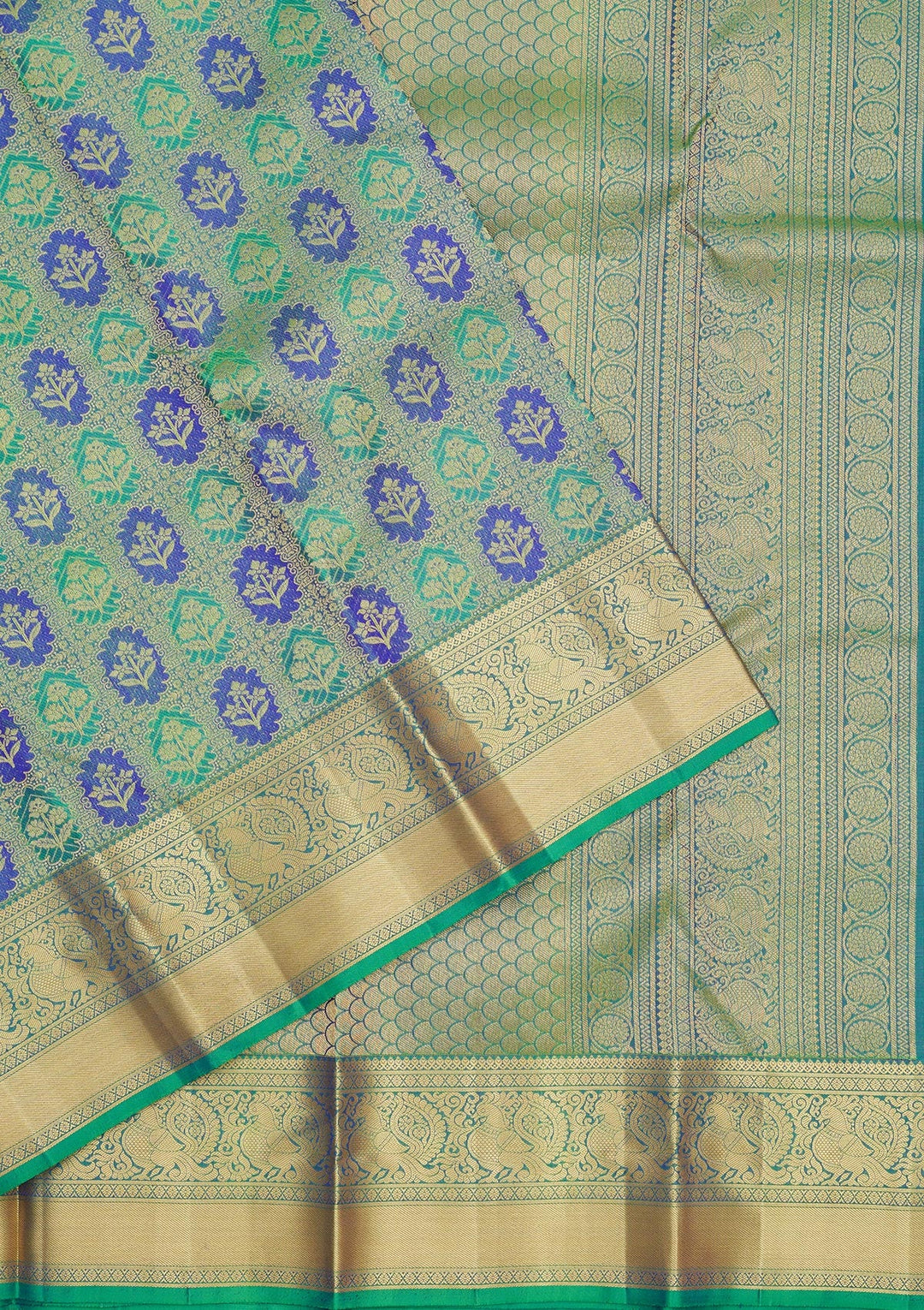 Parrot Green Zariwork Pure Silk Saree-Koskii