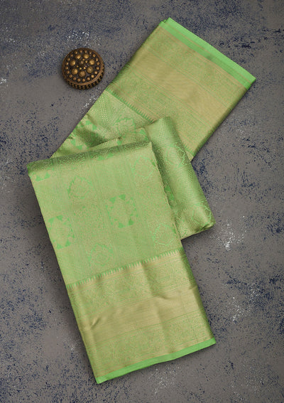 Parrot Green Zariwork Pure Silk Saree-Koskii